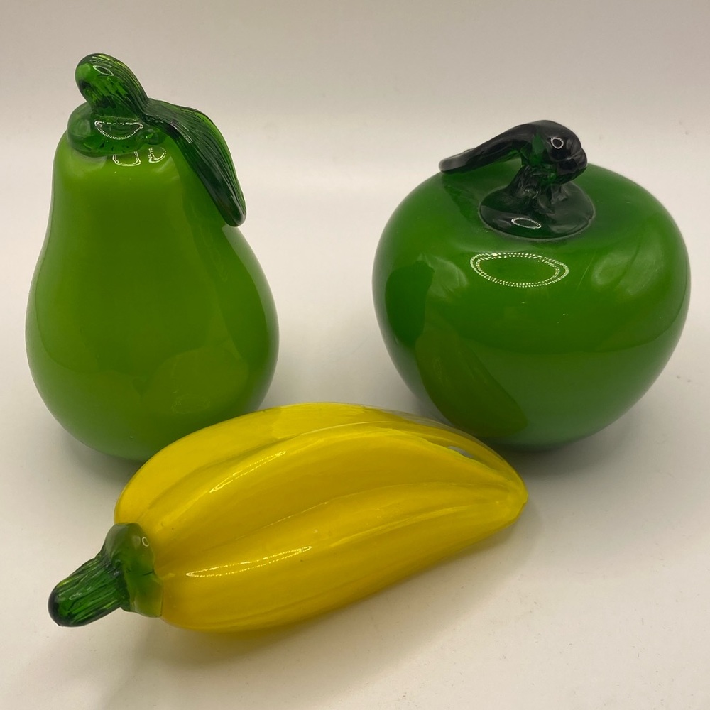 Three piece handblown fruit/veggie art glass.